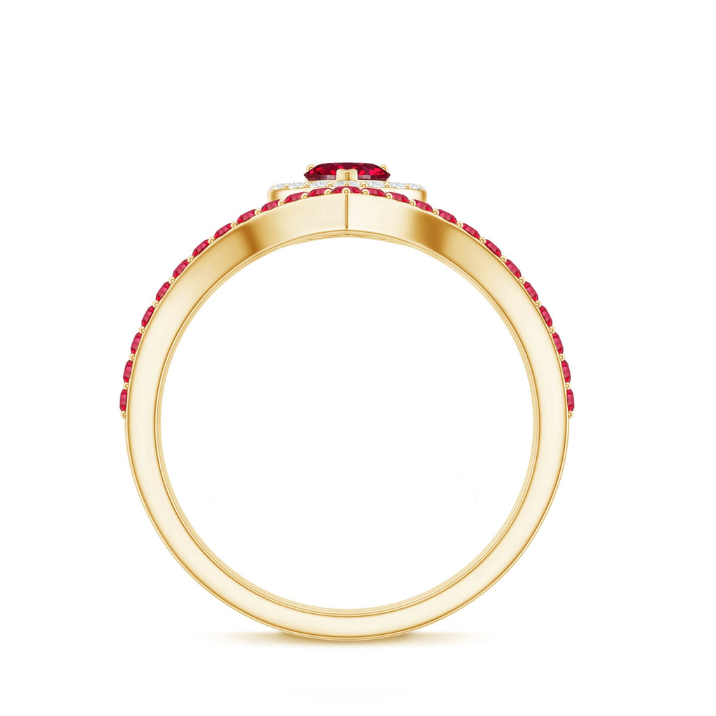 Lab Created Ruby and Diamond Heart Wedding Ring Set