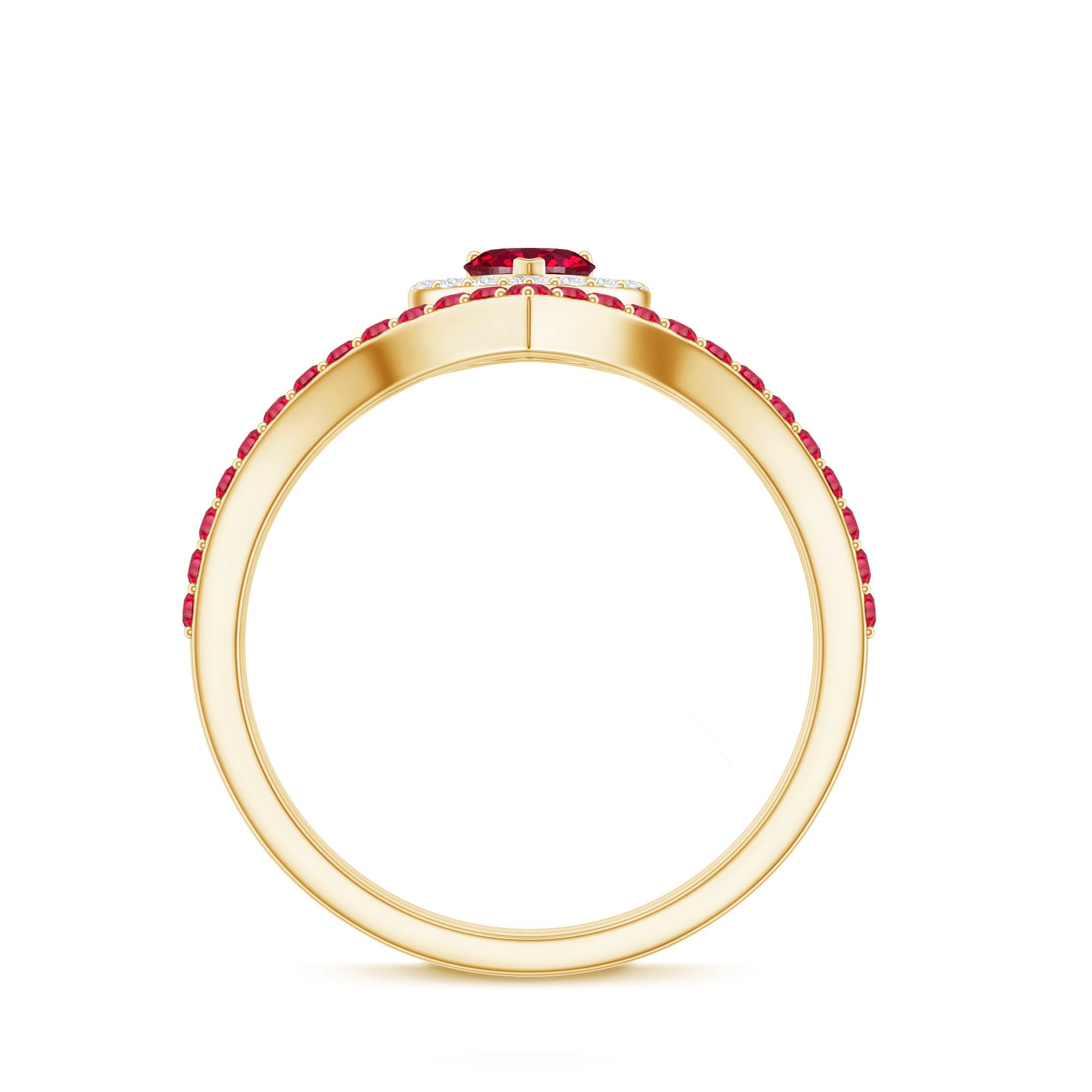 Lab Created Ruby and Diamond Heart Wedding Ring Set