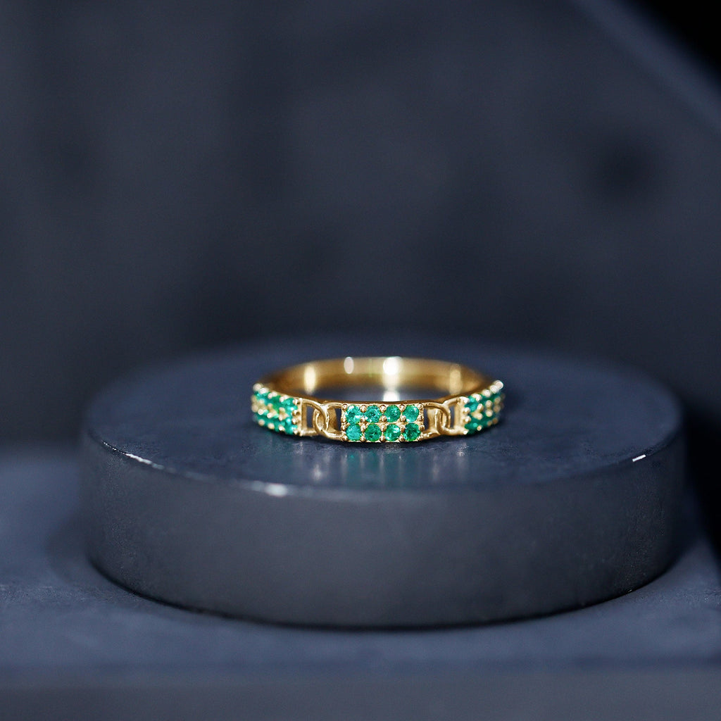 Real Emerald Interlocking Wedding Band with Certificate