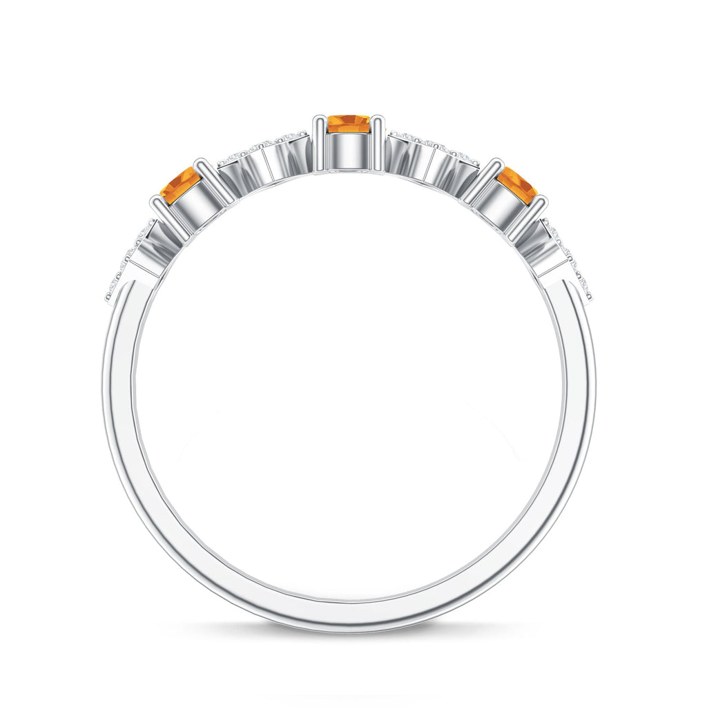 Natural Citrine and Diamond Half Eternity Band Ring