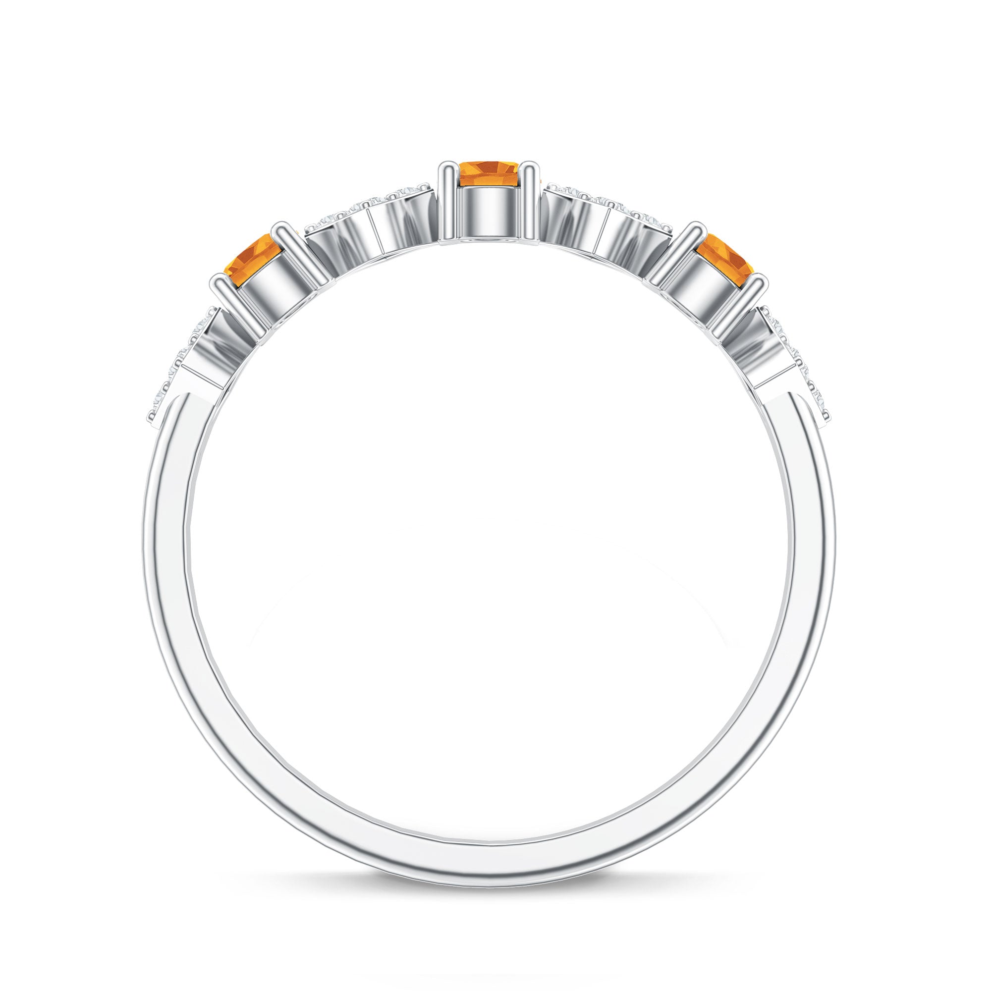 Natural Citrine and Diamond Half Eternity Band Ring