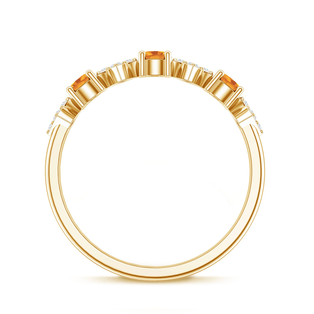 Natural Citrine and Diamond Half Eternity Band Ring