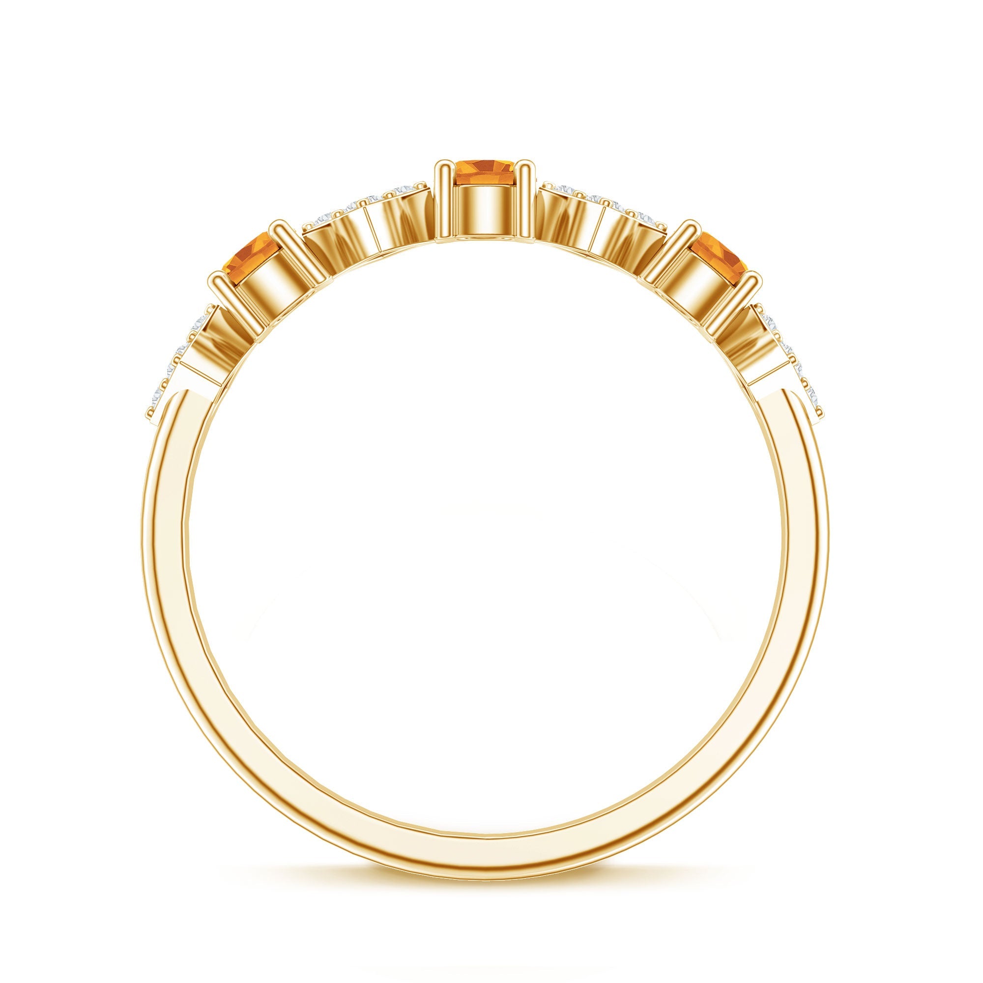 Natural Citrine and Diamond Half Eternity Band Ring