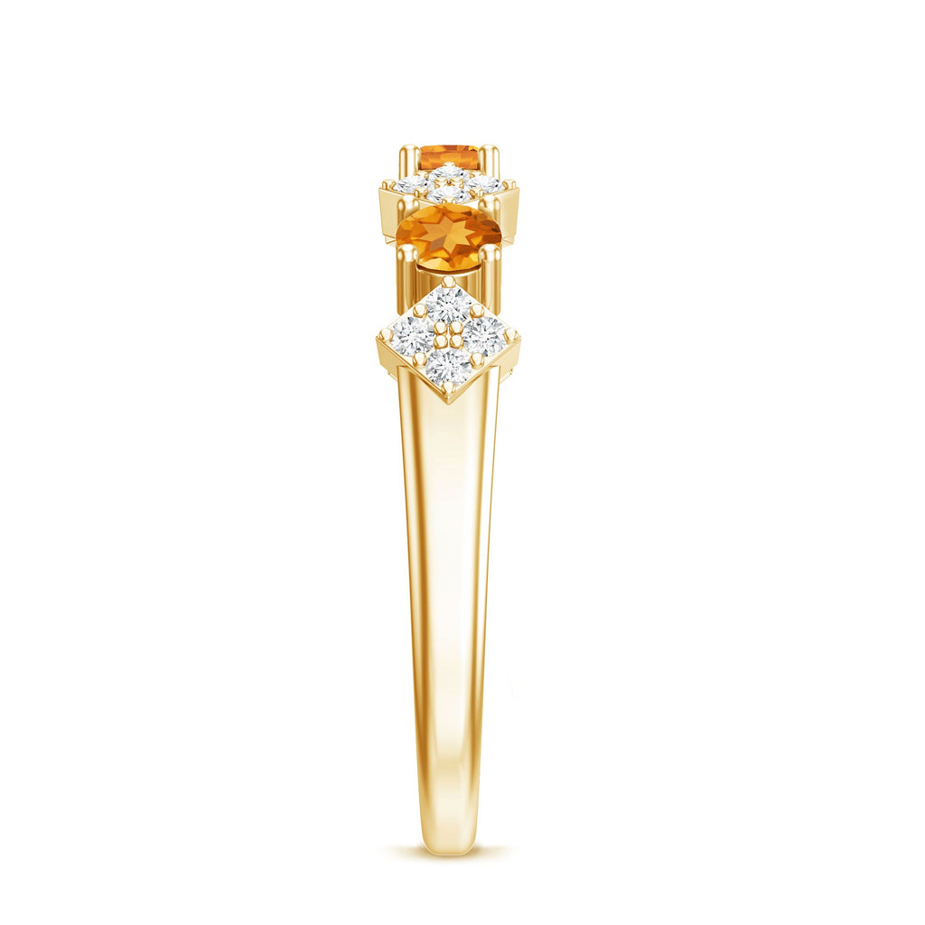 Natural Citrine and Diamond Half Eternity Band Ring