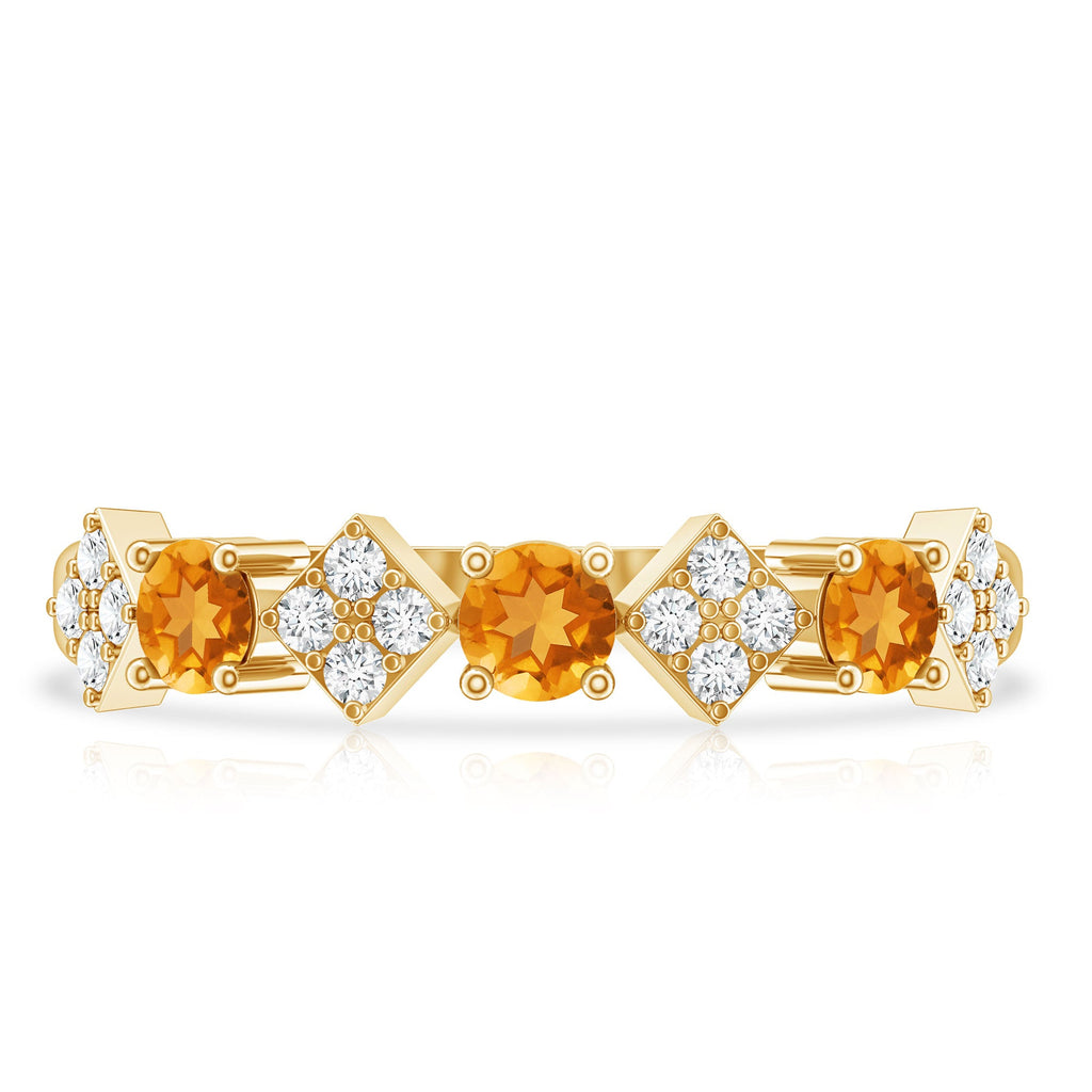 Natural Citrine and Diamond Half Eternity Band Ring
