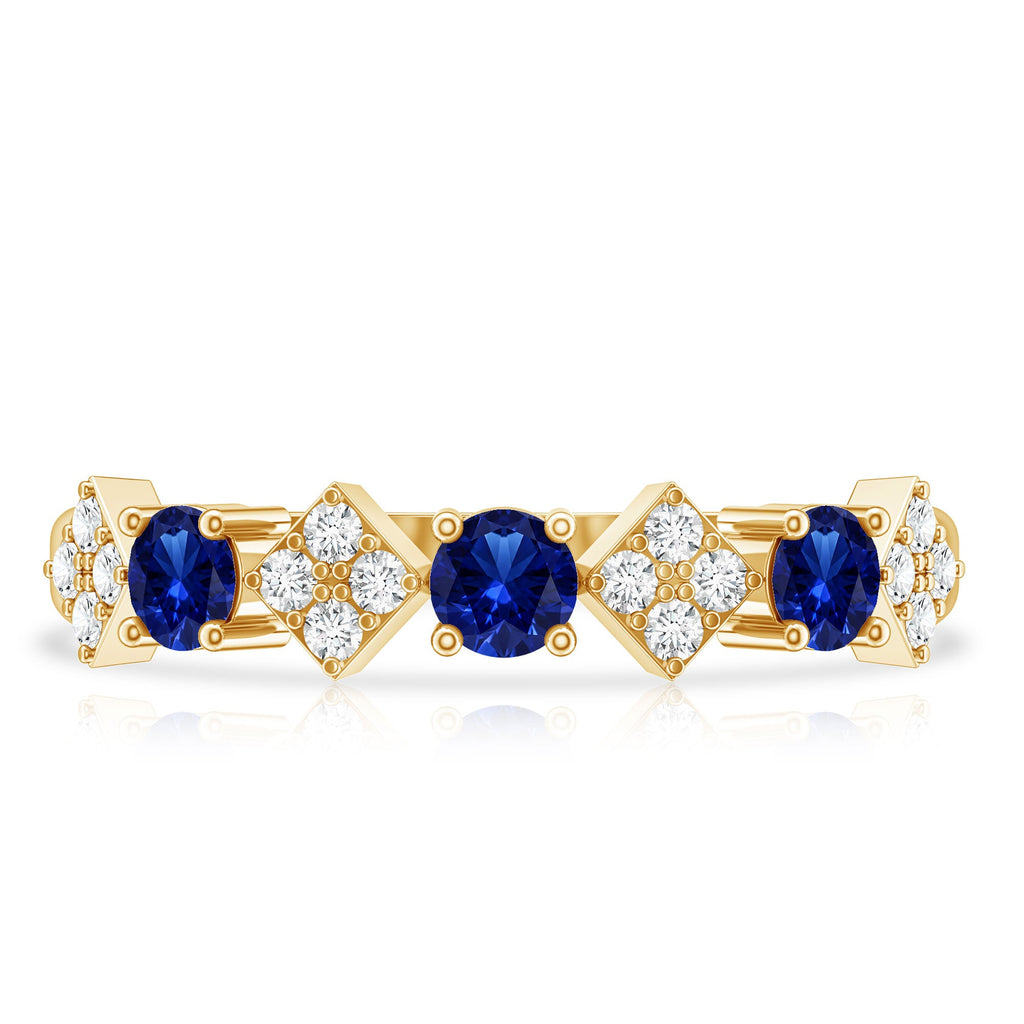 Certified Lab Grown Blue Sapphire Diamond Half Eternity Ring for Women