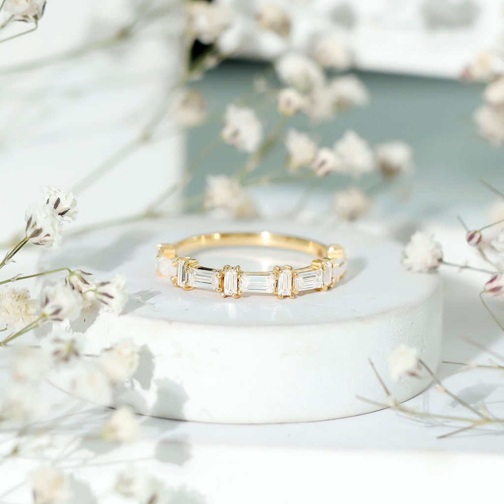 Baguette Cut Moissanite Designer Half Eternity Ring