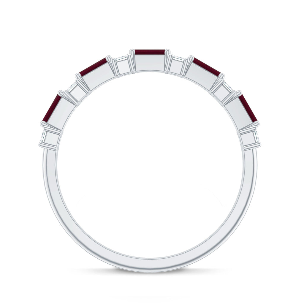 Baguette Cut Ruby Half Eternity Ring with Diamond Accent