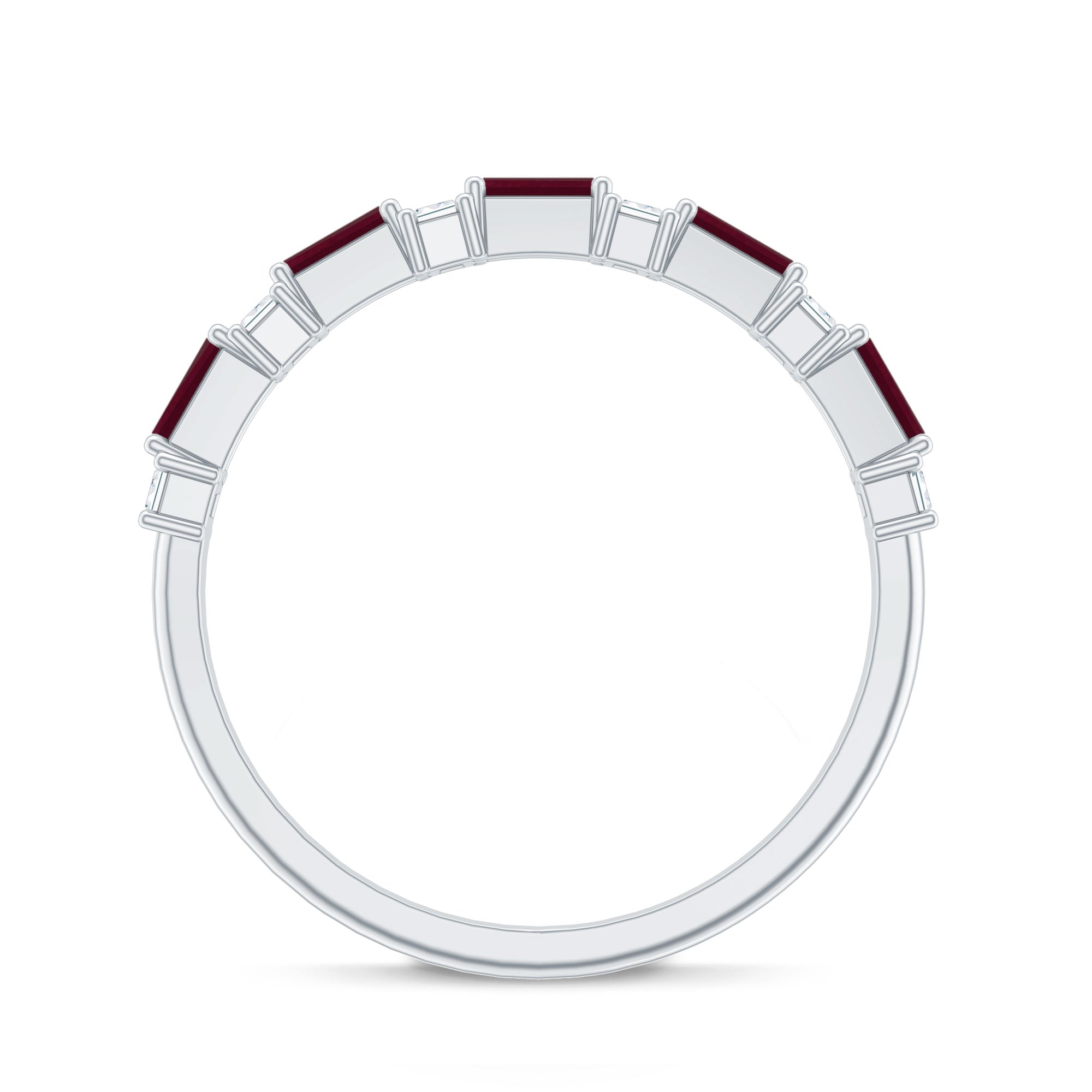 Baguette Cut Ruby Half Eternity Ring with Diamond Accent