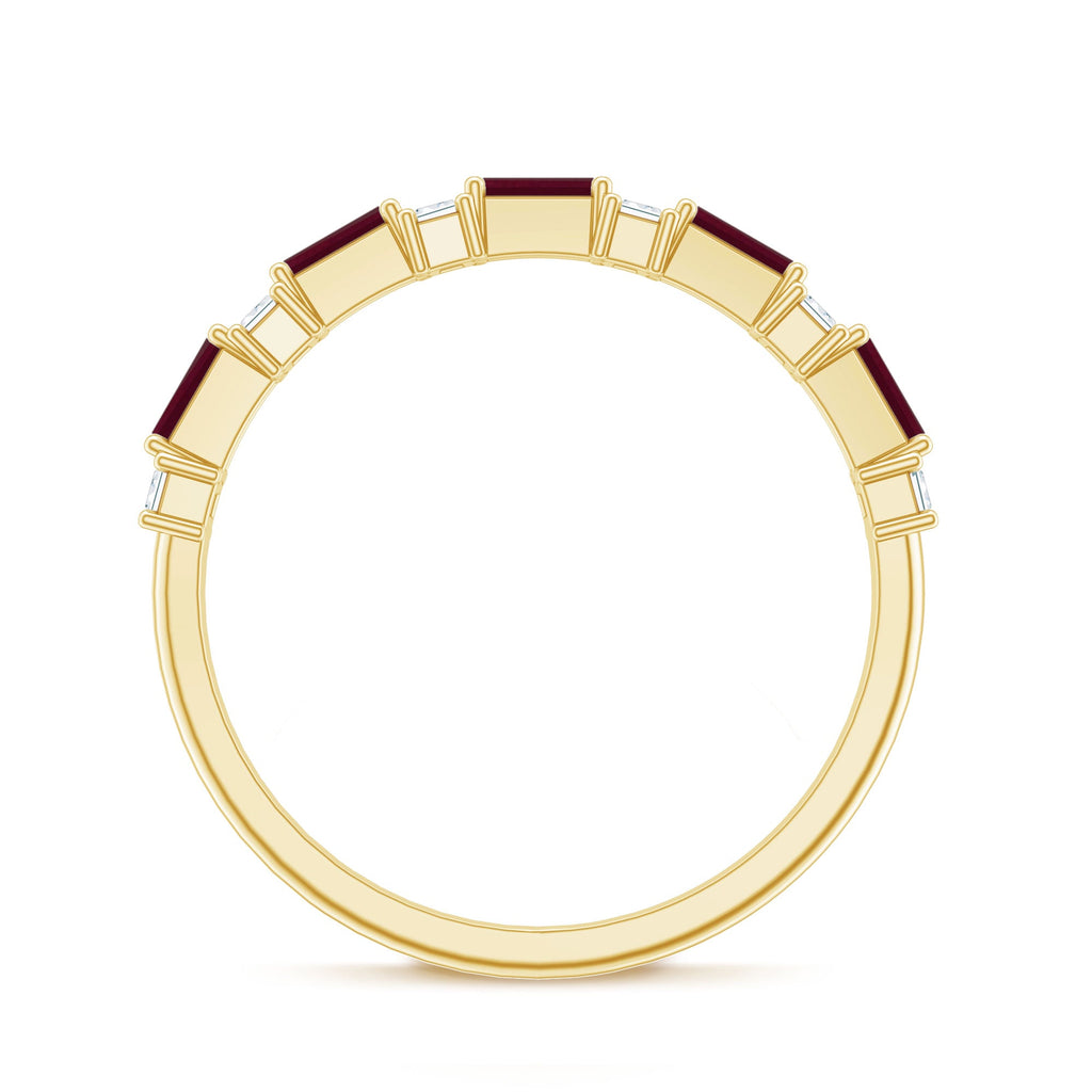 Baguette Cut Ruby Half Eternity Ring with Diamond Accent