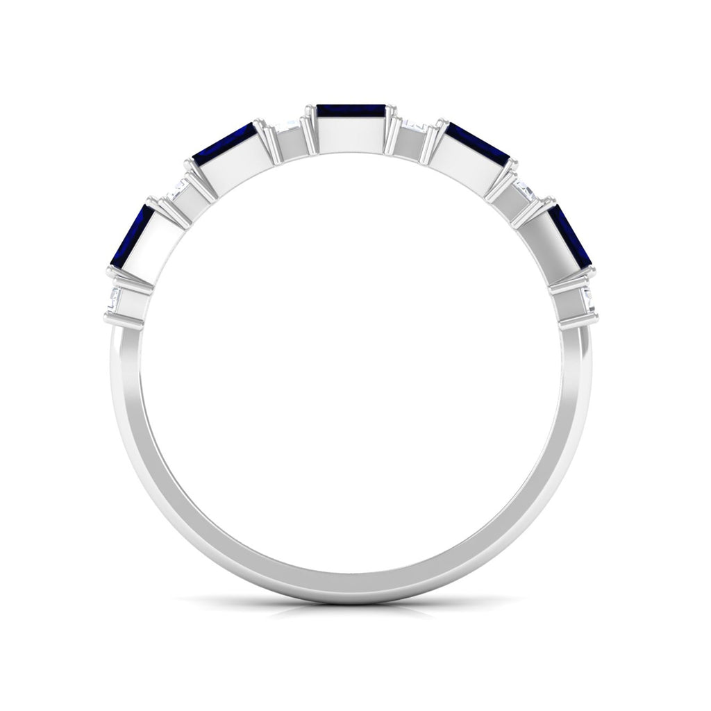 Certified Baguette Cut Lab Created Blue Sapphire and Diamond Half Eternity Band