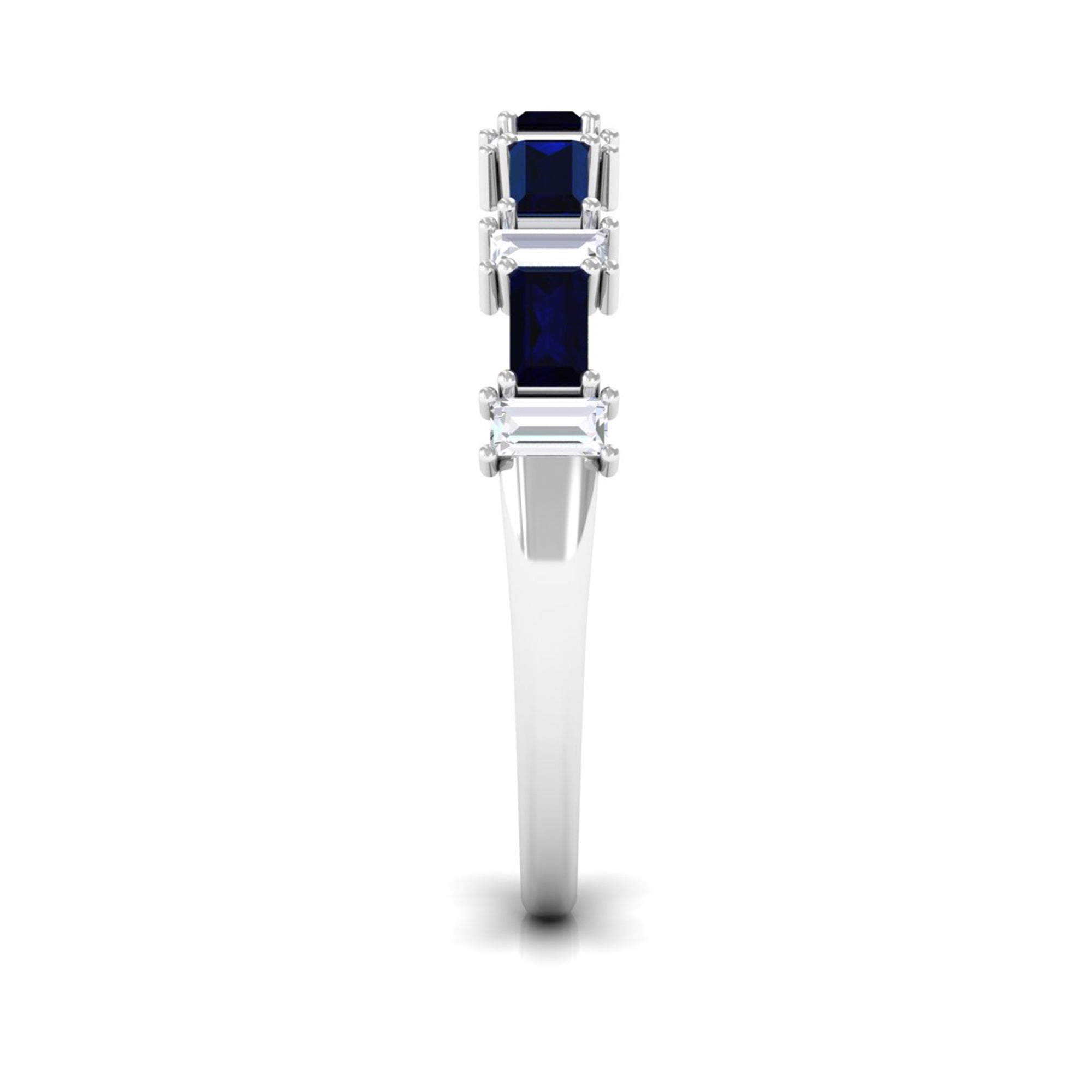 Certified Baguette Cut Lab Created Blue Sapphire and Diamond Half Eternity Band