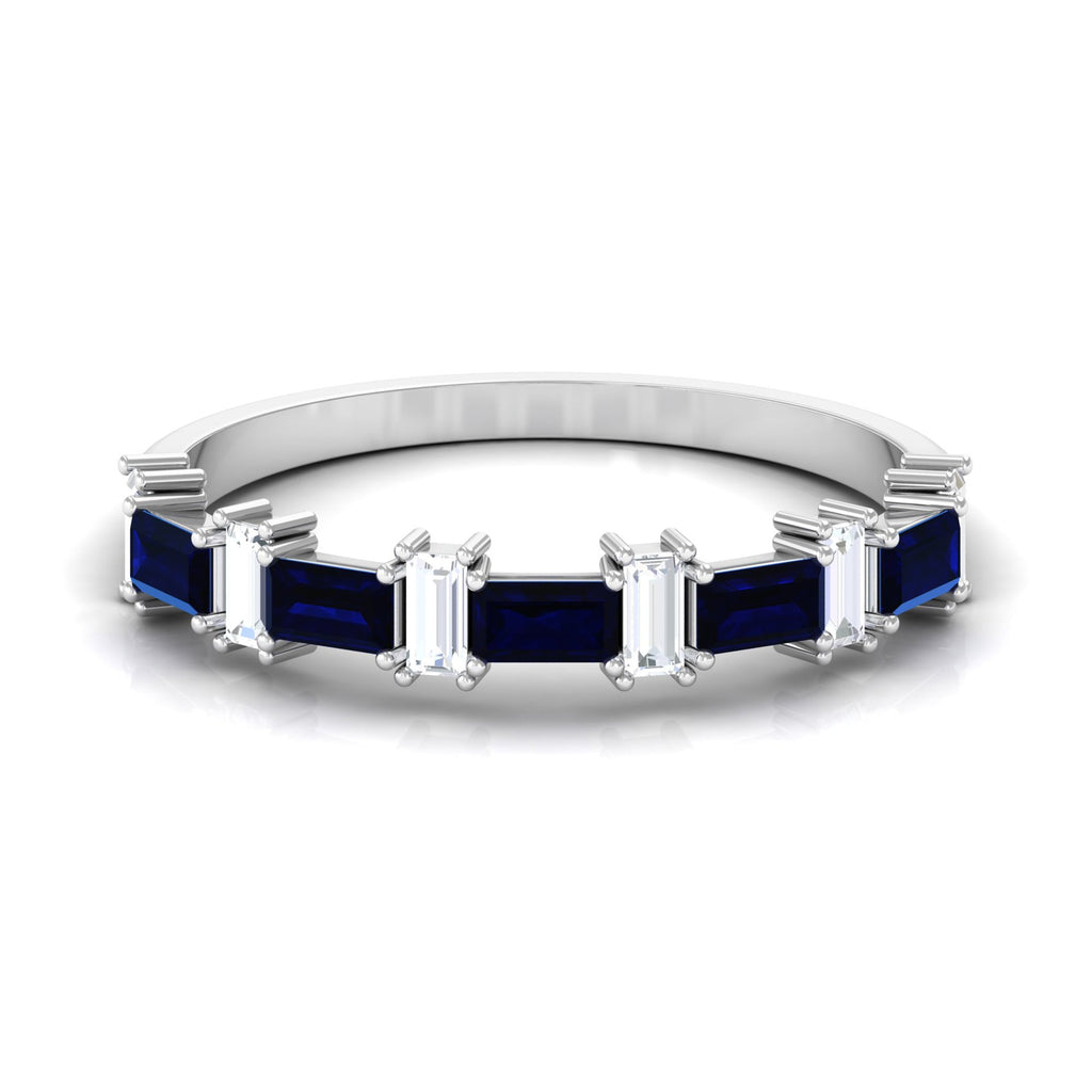 Certified Baguette Cut Lab Created Blue Sapphire and Diamond Half Eternity Band