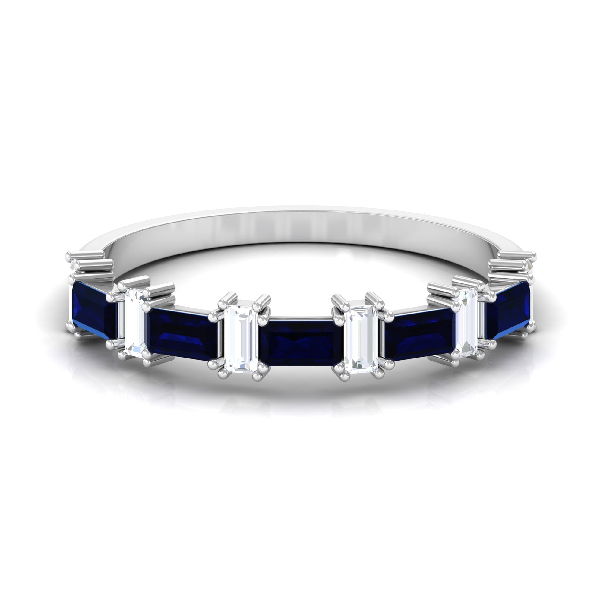 Certified Baguette Cut Lab Created Blue Sapphire and Diamond Half Eternity Band