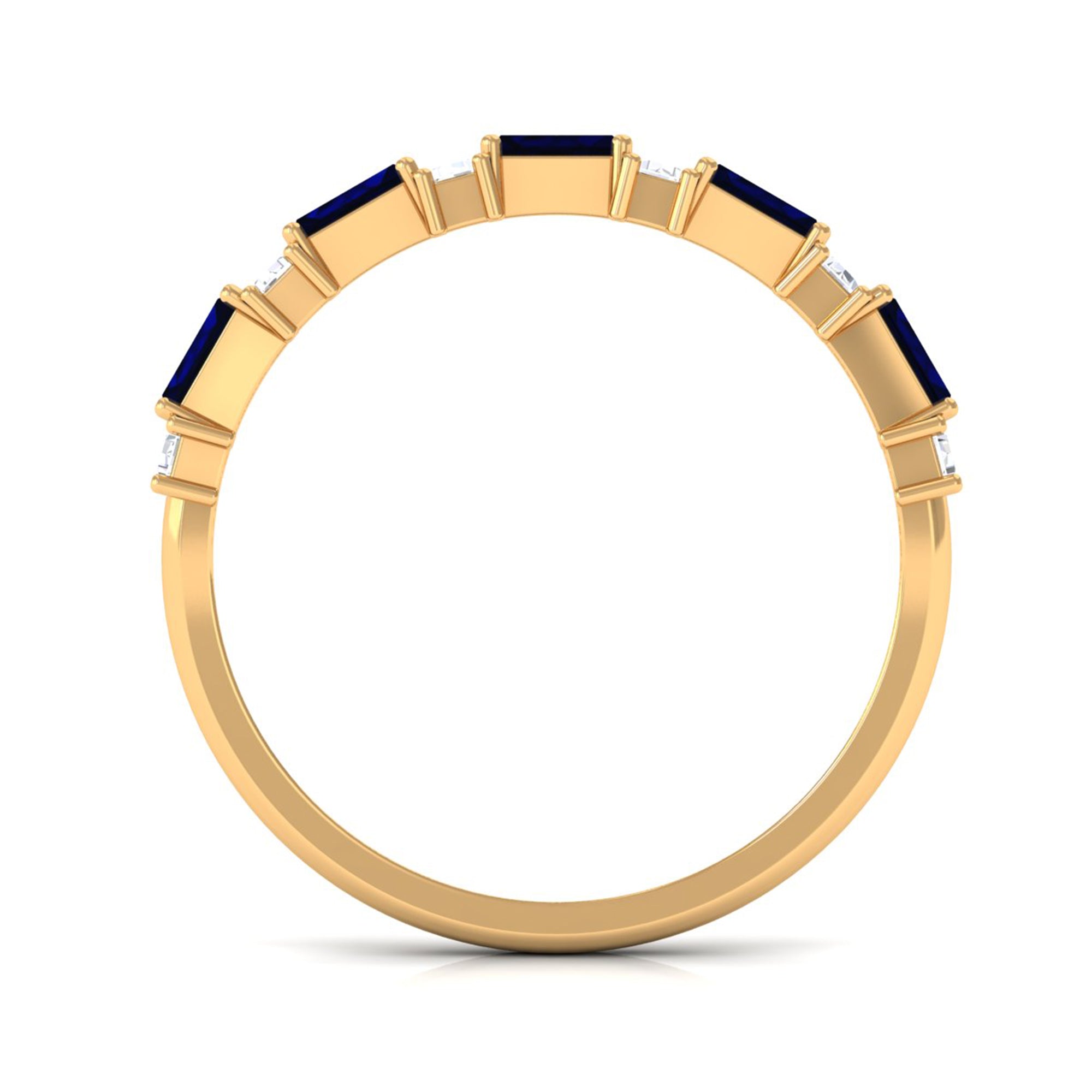 Certified Baguette Cut Lab Created Blue Sapphire and Diamond Half Eternity Band