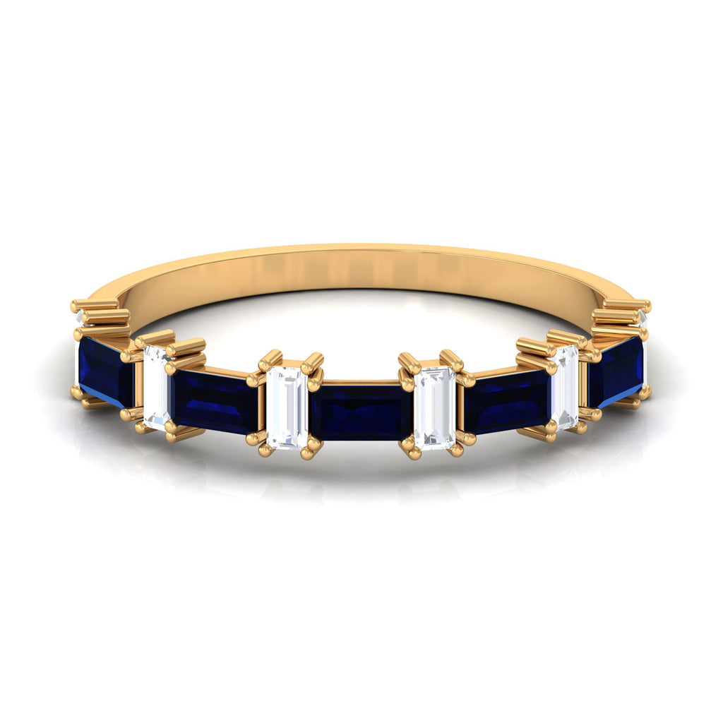 Certified Baguette Cut Lab Created Blue Sapphire and Diamond Half Eternity Band