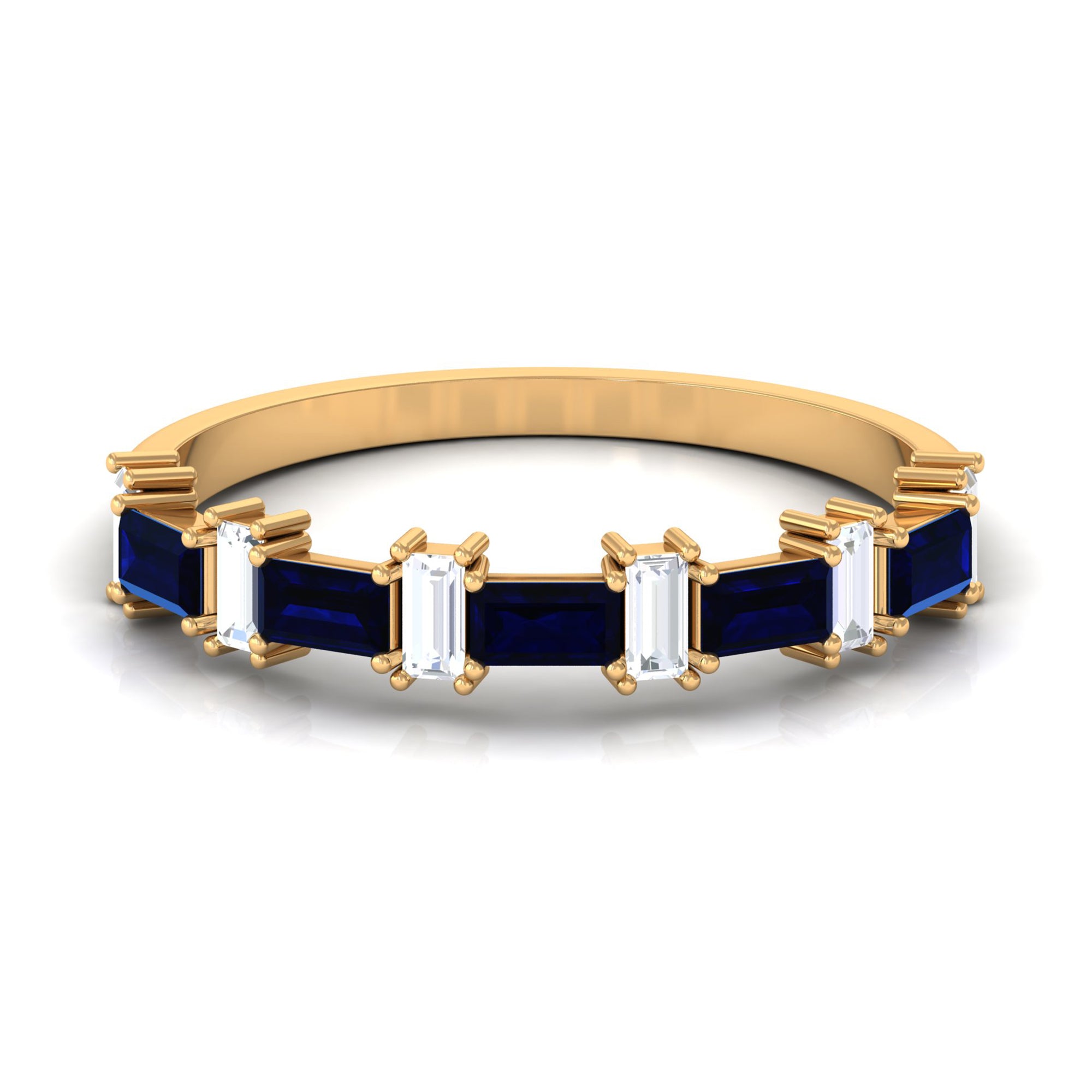 Certified Baguette Cut Lab Created Blue Sapphire and Diamond Half Eternity Band