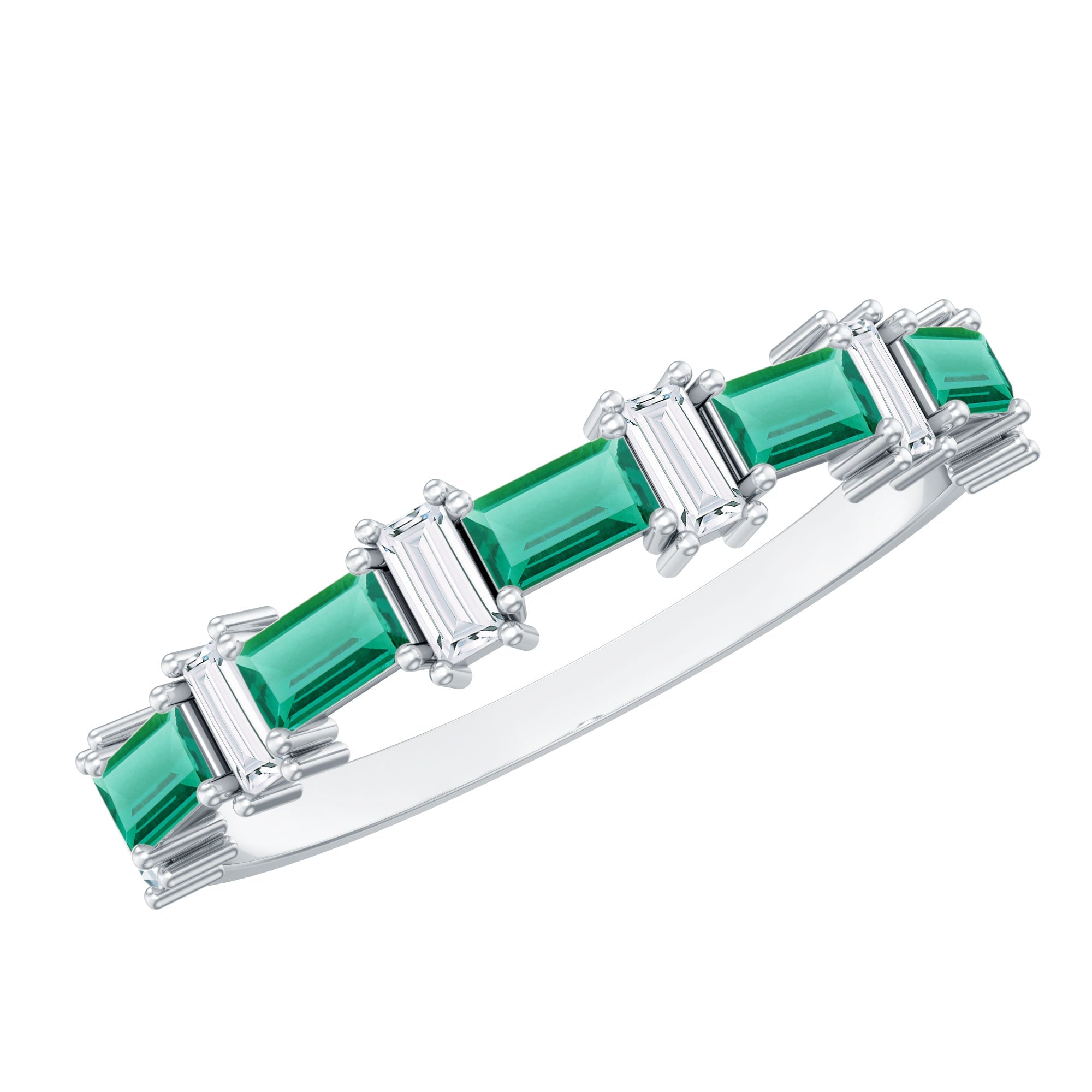 Certified Baguette Lab Grown Emerald Diamond Half Eternity Ring