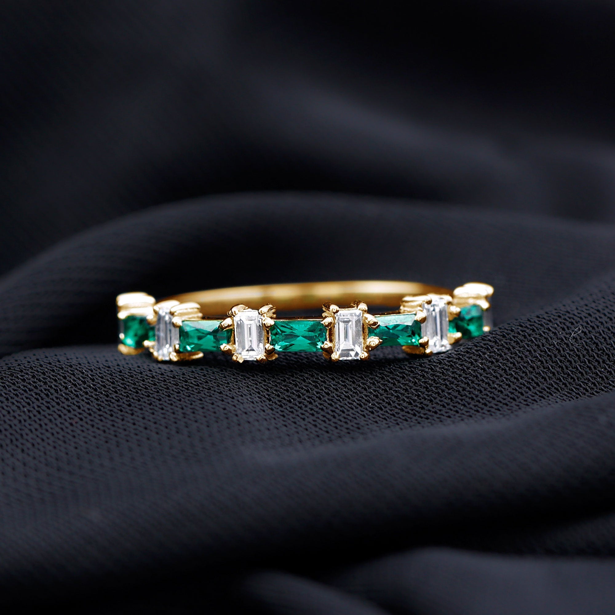 Certified Baguette Lab Grown Emerald Diamond Half Eternity Ring