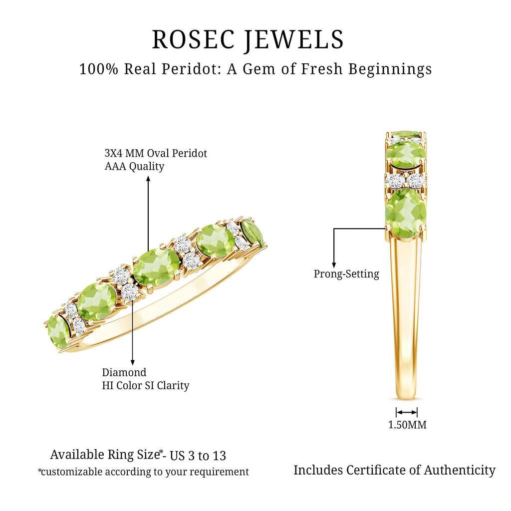 Natural Oval Peridot Diamond Half Eternity Ring in East West Style