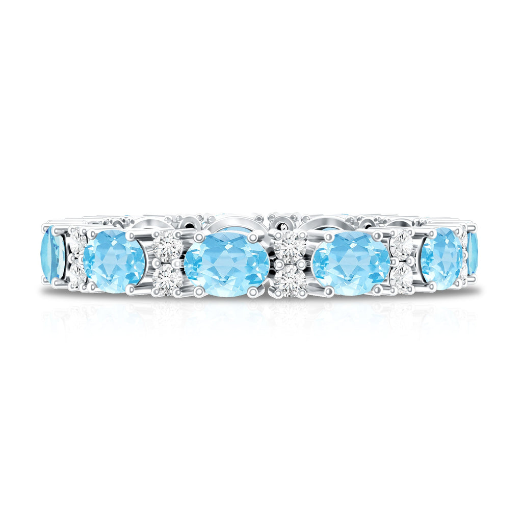 Natural Aquamarine Diamond Eternity Wedding Band in East West Style