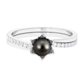 Tahitian Pearl and Diamond Flower Bypass Ring