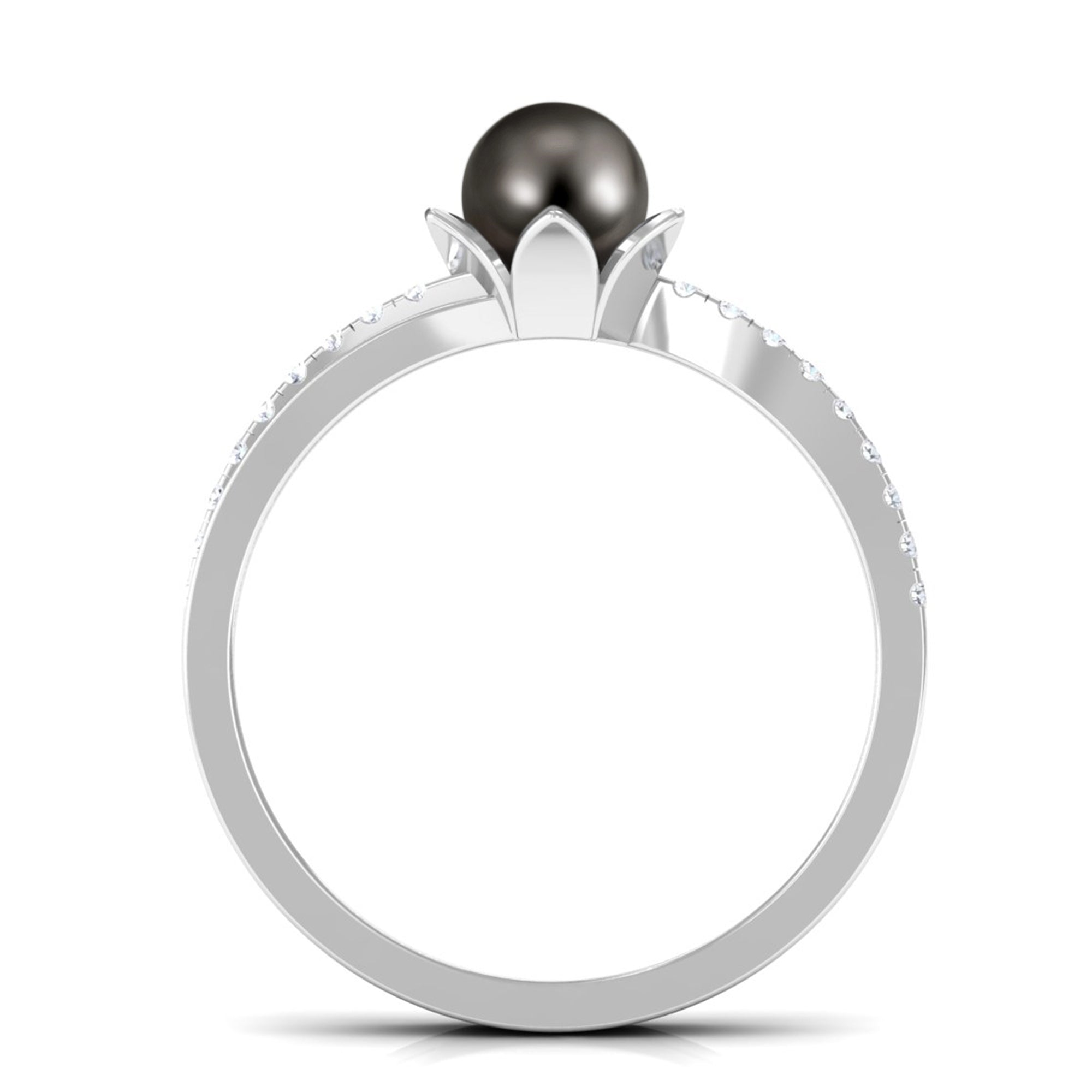 Tahitian Pearl and Diamond Flower Bypass Ring