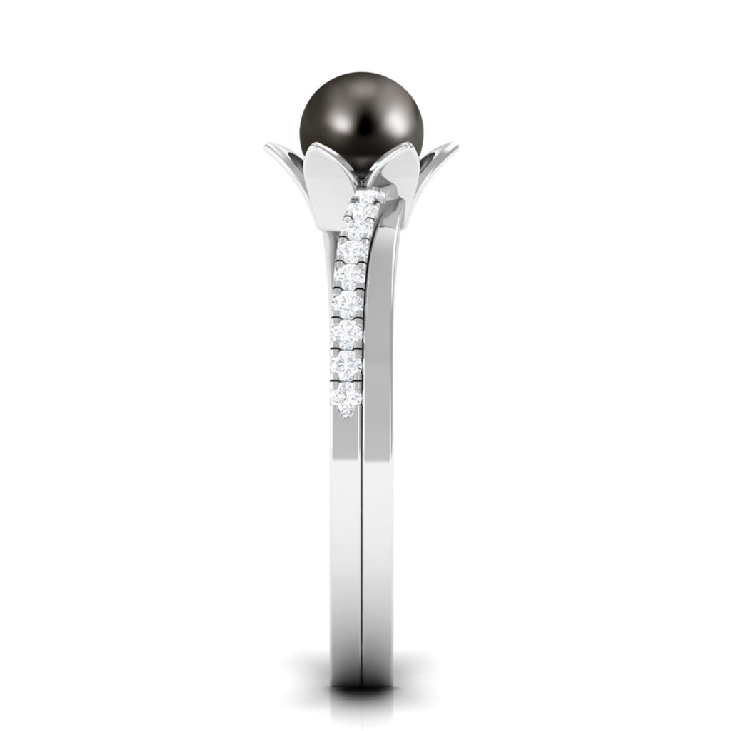 Tahitian Pearl and Diamond Flower Bypass Ring