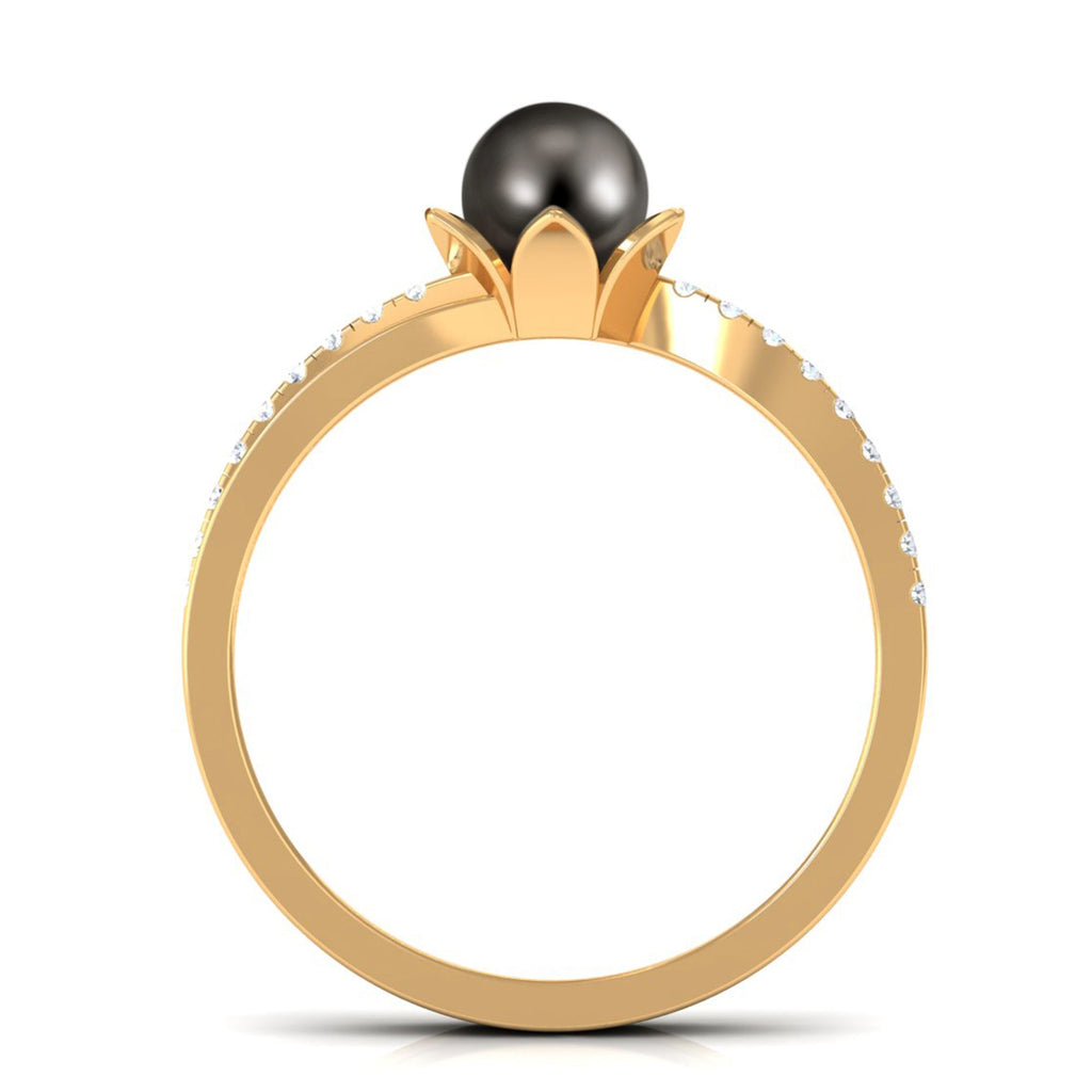 Tahitian Pearl and Diamond Flower Bypass Ring