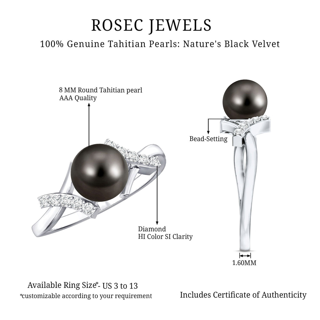 Tahitian Pearl Solitaire Ring with Diamond Accent