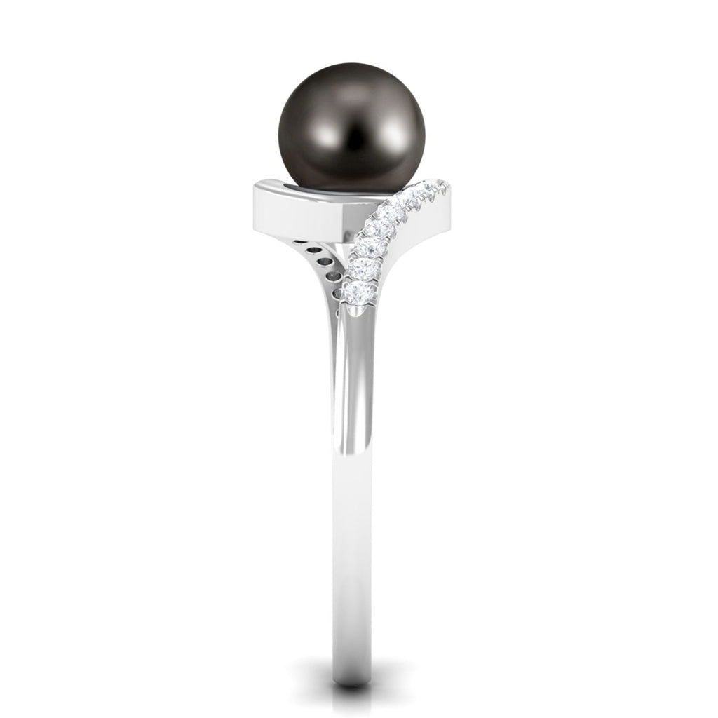 Solitaire Tahitian Pearl Bypass Engagement Ring with Diamond