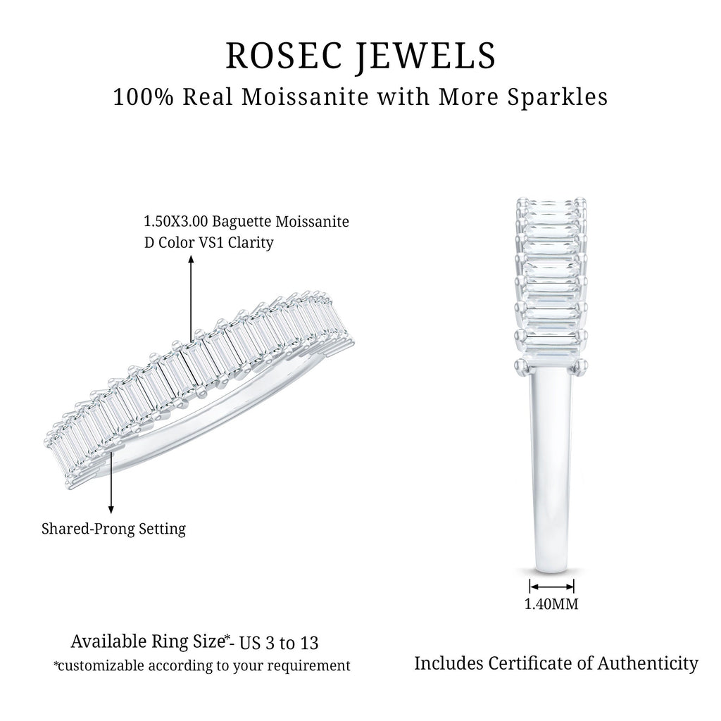 Certified Baguette Cut Moissanite Half Eternity Band Ring
