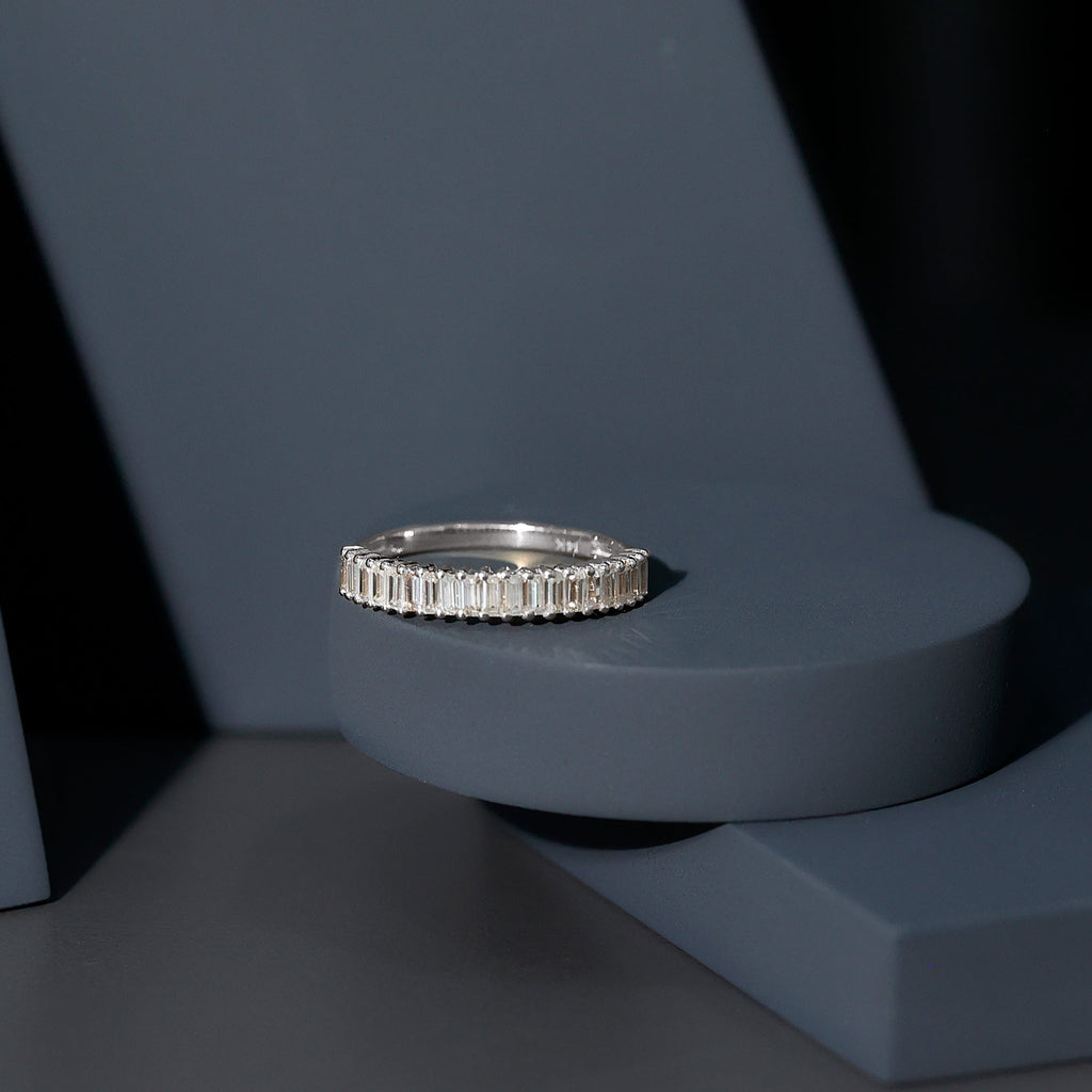 Certified Baguette Cut Moissanite Half Eternity Band Ring