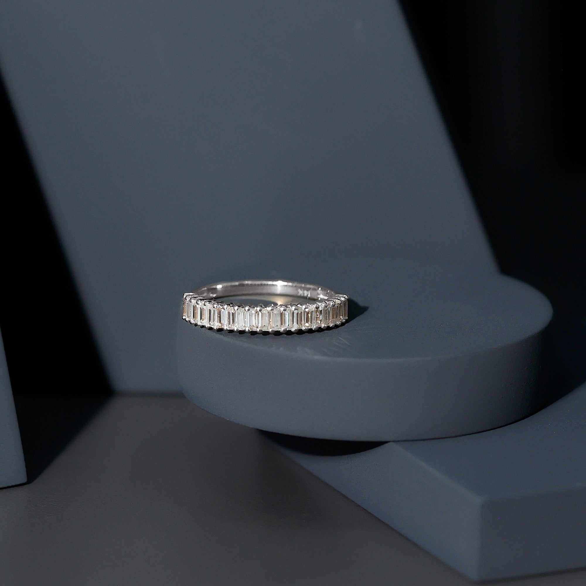 Certified Baguette Cut Moissanite Half Eternity Band Ring