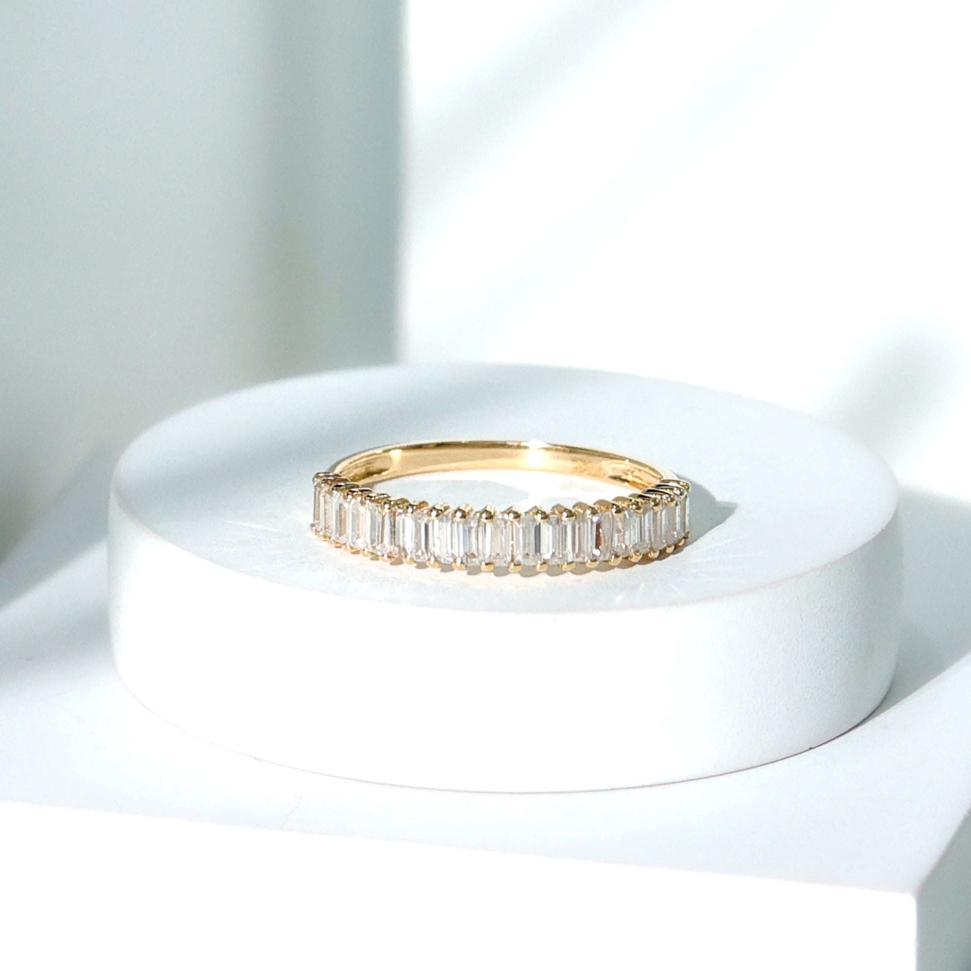 Certified Baguette Cut Moissanite Half Eternity Band Ring