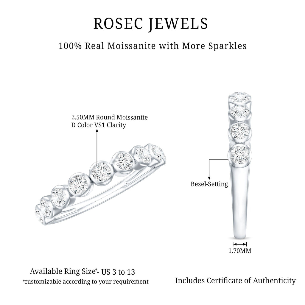 Bezel Set Moissanite Half Eternity Band Ring