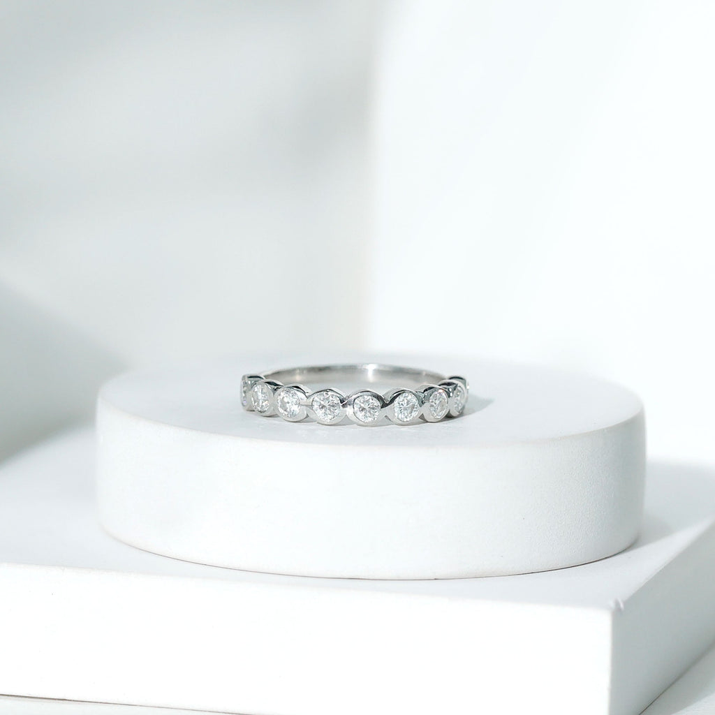 Bezel Set Moissanite Half Eternity Band Ring