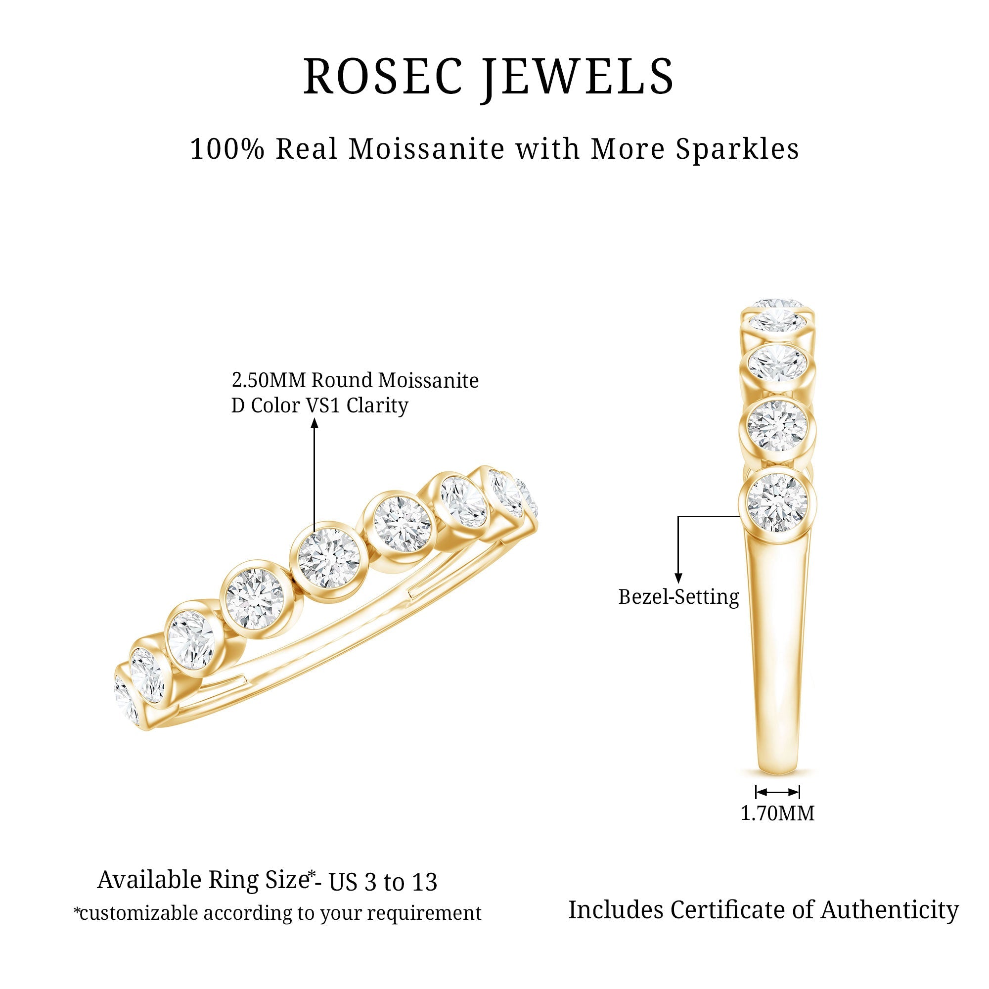 Bezel Set Moissanite Half Eternity Band Ring