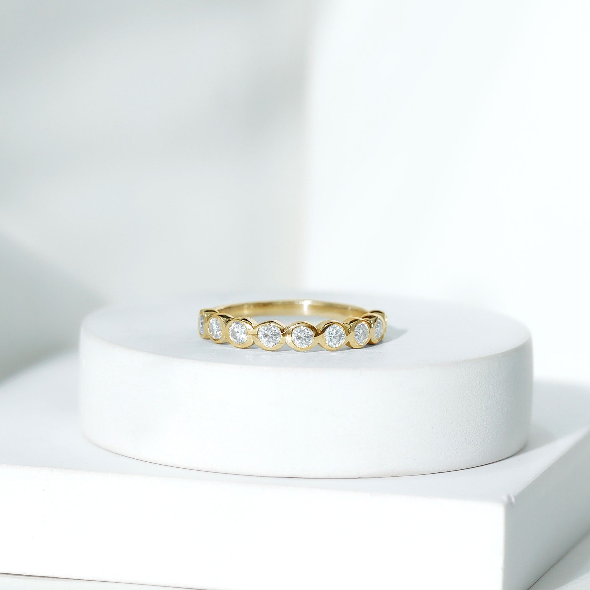 Bezel Set Moissanite Half Eternity Band Ring