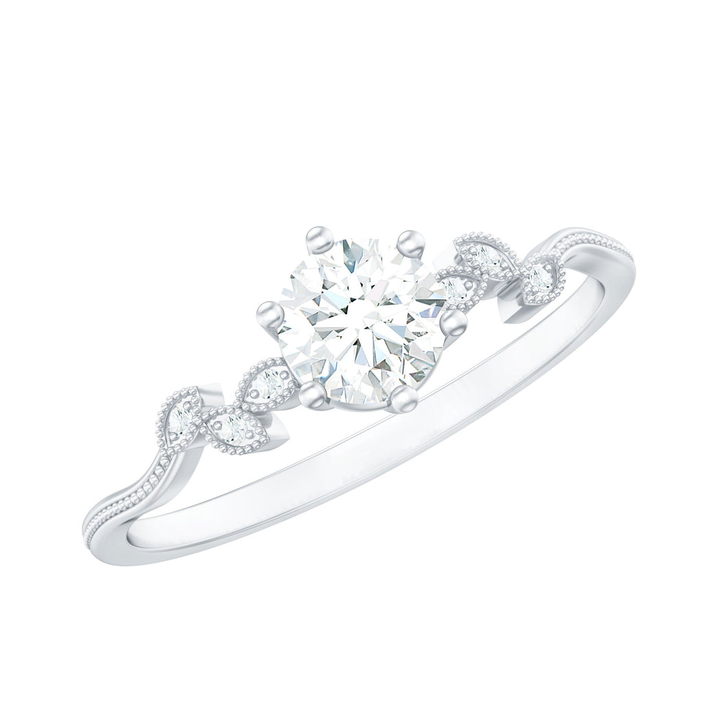 Certified Moissanite Flower Promise Ring with Beaded Detail