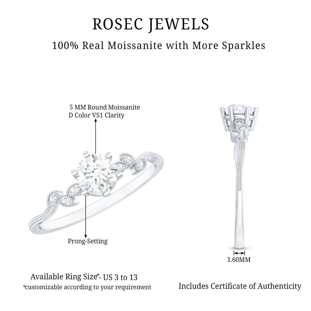 Certified Moissanite Flower Promise Ring with Beaded Detail