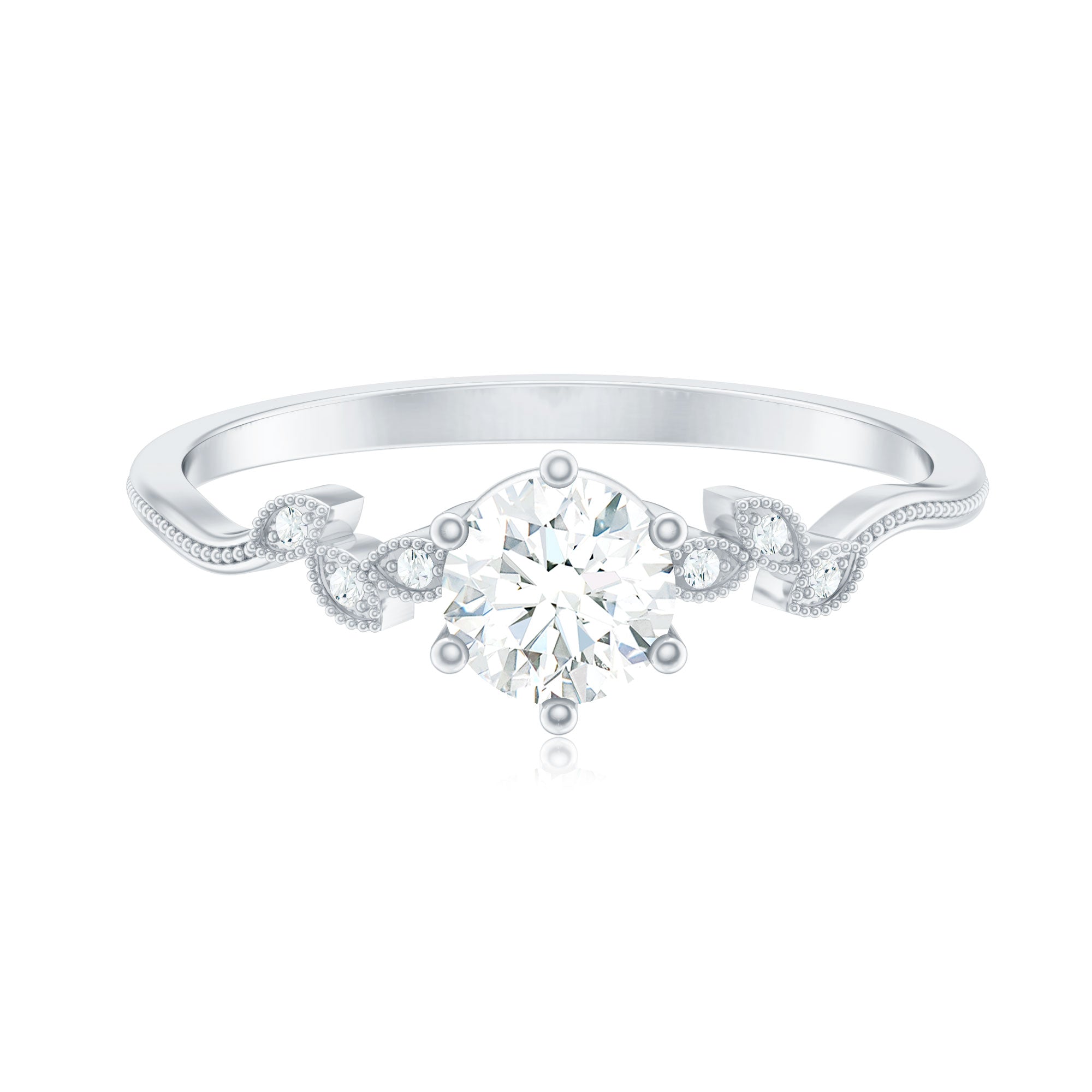Certified Moissanite Flower Promise Ring with Beaded Detail