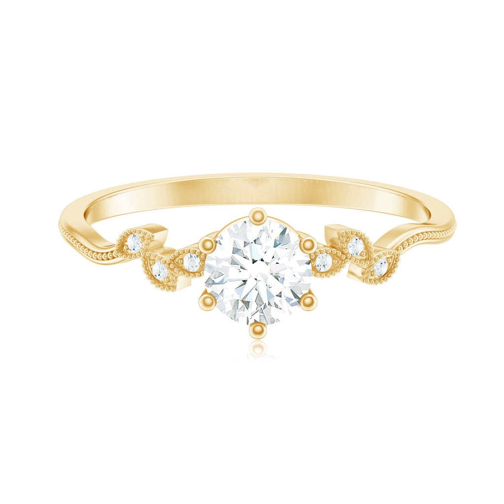 Certified Moissanite Flower Promise Ring with Beaded Detail
