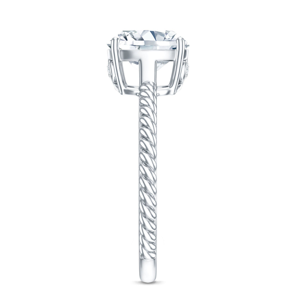Cushion Cut Moissanite Solitaire Engagement Ring with Twisted Rope