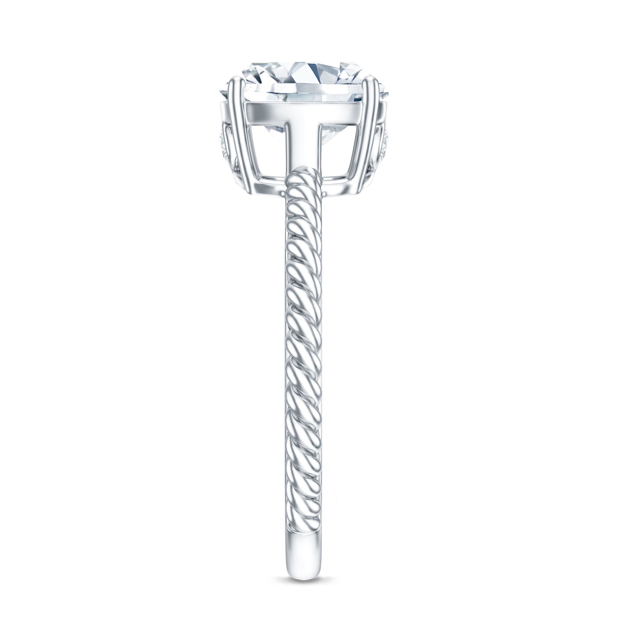 Cushion Cut Moissanite Solitaire Engagement Ring with Twisted Rope