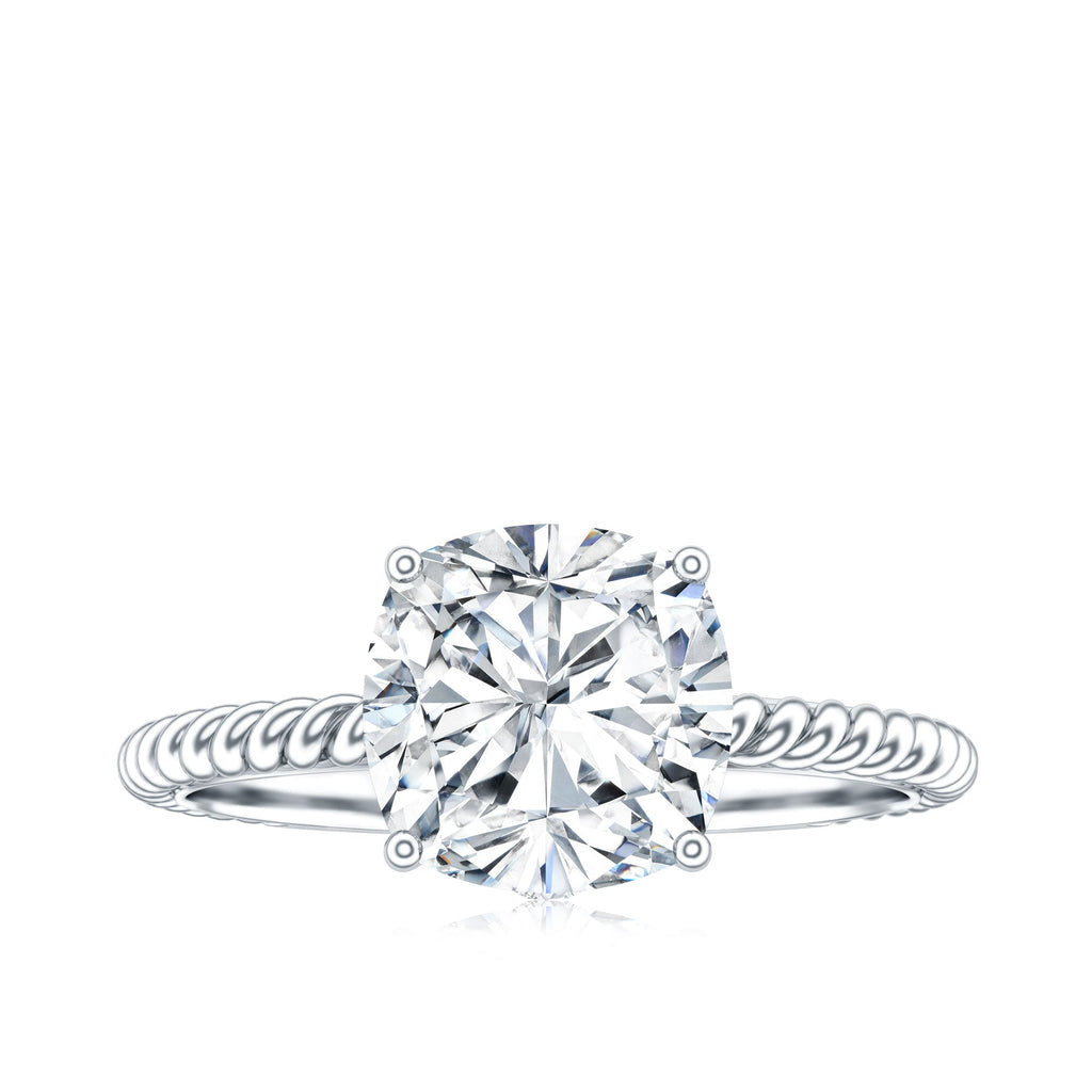 Cushion Cut Moissanite Solitaire Engagement Ring with Twisted Rope