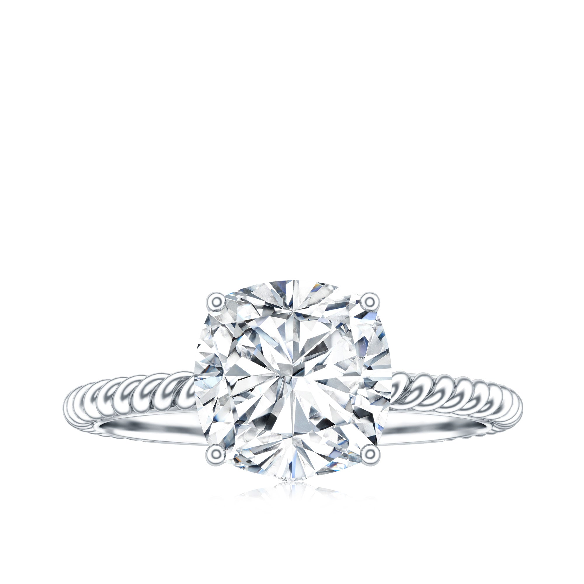 Cushion Cut Moissanite Solitaire Engagement Ring with Twisted Rope