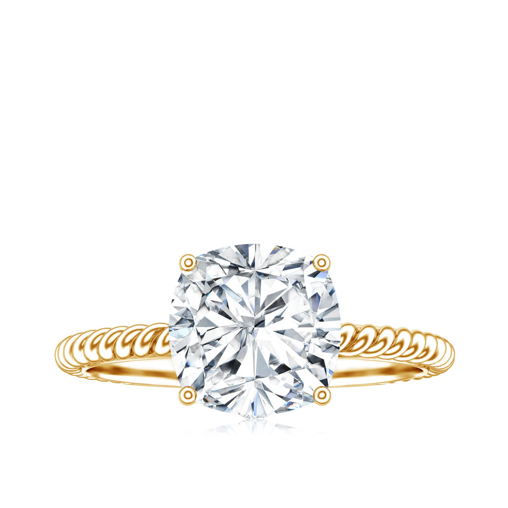 Cushion Cut Moissanite Solitaire Engagement Ring with Twisted Rope