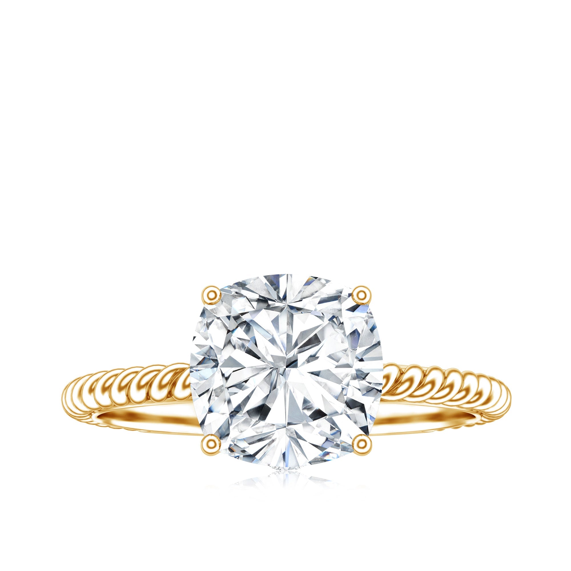 Cushion Cut Moissanite Solitaire Engagement Ring with Twisted Rope