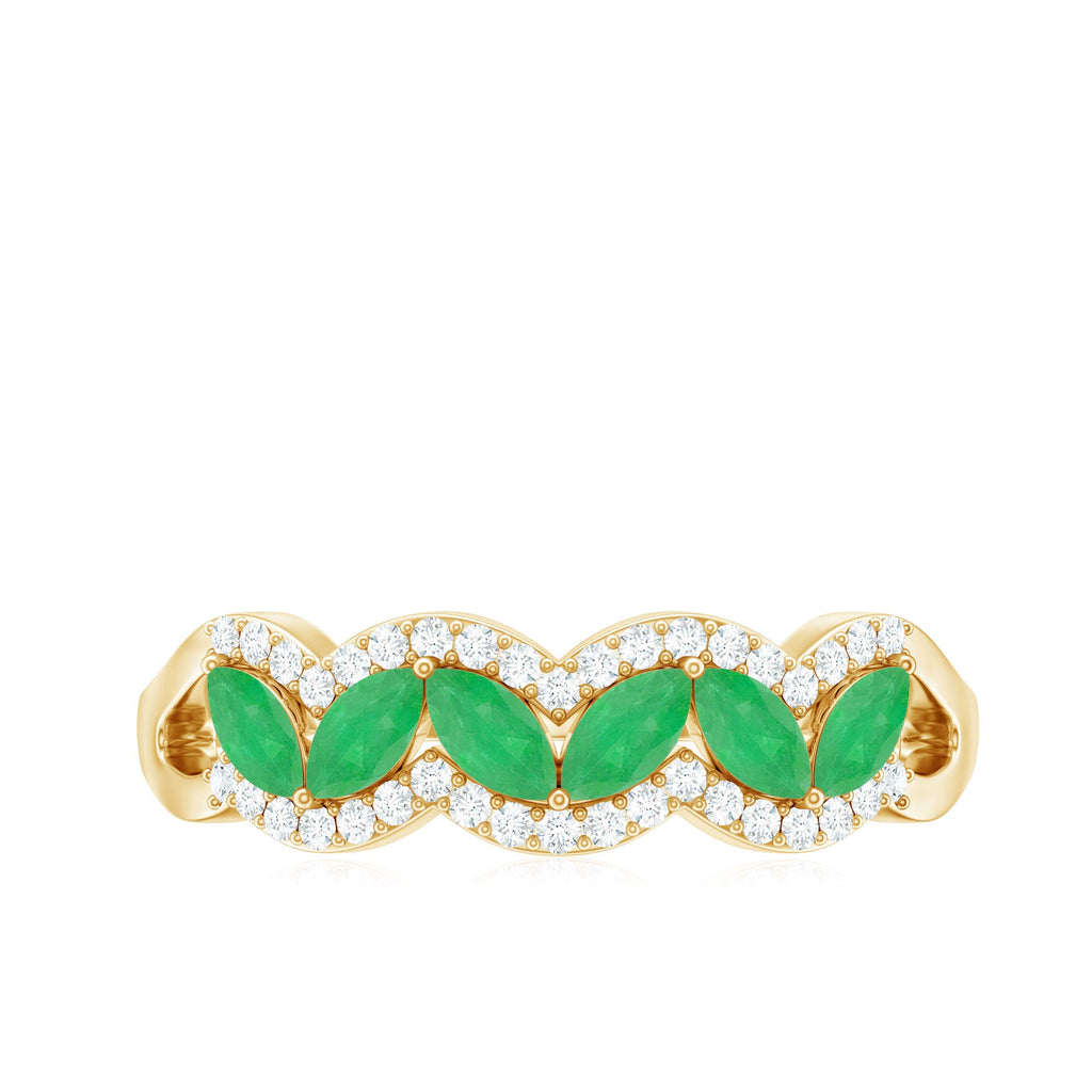 Natural Marquise Emerald Half Eternity Anniversary Ring with Diamond